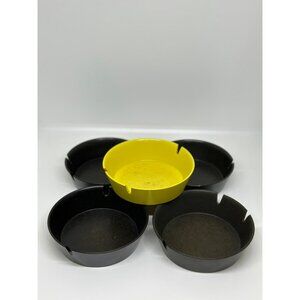 VTG Plastic Ashtrays 4.5" Set-of-5 Yellow Black USA Made MCM